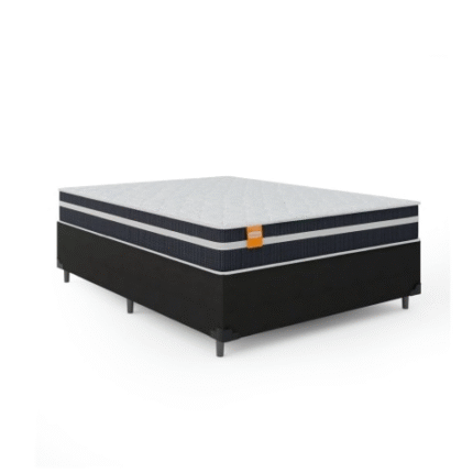 Cama Box Casal Colchão Molas Qatar 138x188x60cm Branco / Preto – Suporta até 200Kg Por Pessoa