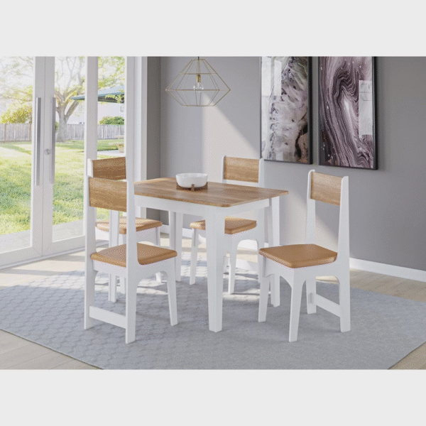 Conjunto Sala de Jantar Mesa Nicoli Retangular 110x68cm com 4 Cadeiras Delta