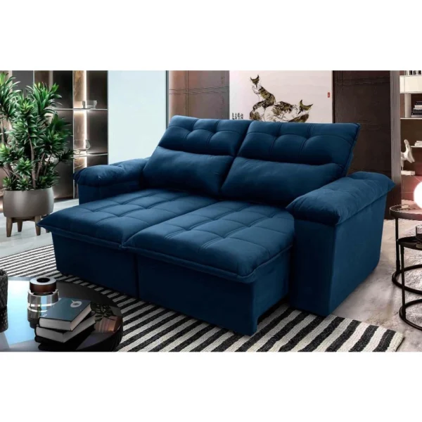 Sofá Retrátil/Reclinável Verona 2,00m Suede Velut Azul Marinho c/ Molas no Assento – King House