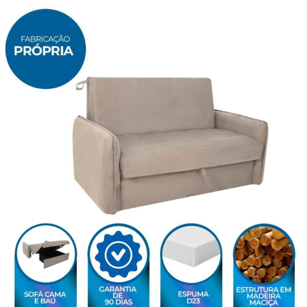 Sofá Cama Para Sala De Estar Zaia Com Baú Suede Matrix – Be Bege