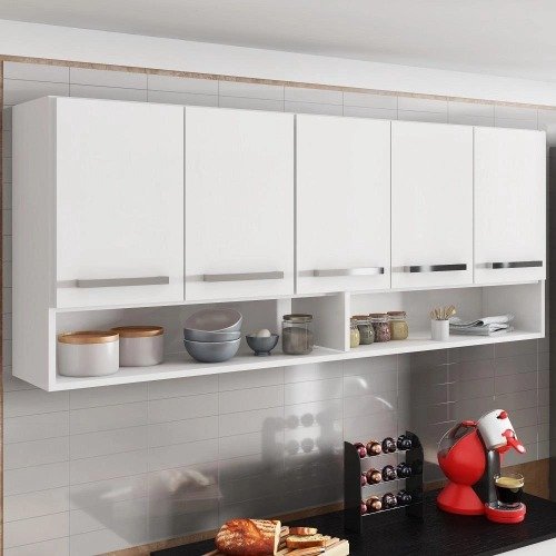 Armario de Cozinha Aereo Branco 5 Portas 1,50cm