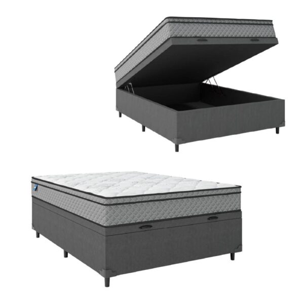 Cama Box Baú Casal Colchão Molas Ensacadas Mirage 138x188x65cm CinzaBranco Umaflex – Suporta até 120kg por Pessoa