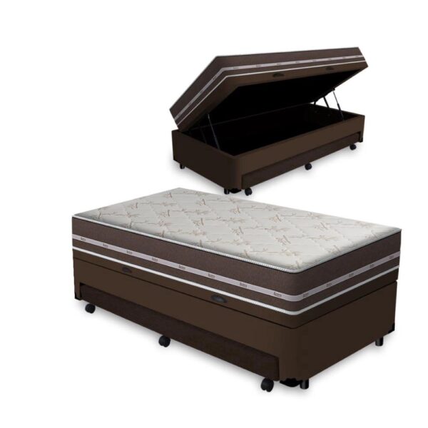 Cama Box Baú e Auxiliar Solteiro + Colchão de Molas – Anjos – Classic Superlastic – 88x188x64cm