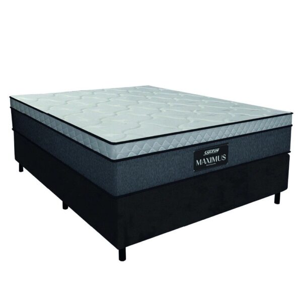 Cama Box Casal Colchão Gazin Maximus Molas Ensacadas 138x188x62cm Cinza  Preto – Suporta até 120Kg por Pessoa