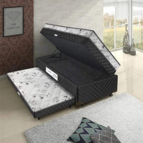 Cama Box Solteiro Carol Com Cama Auxiliar E Baú Light Spuma