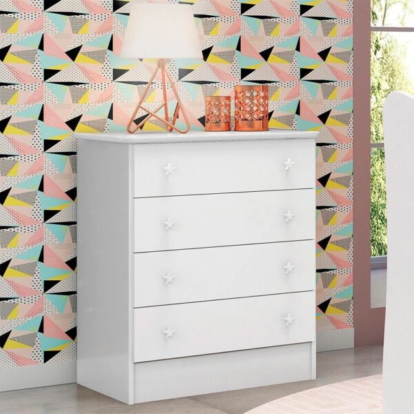 Cômoda com 4 Gavetas Doce Sonho Branco – Qmovi