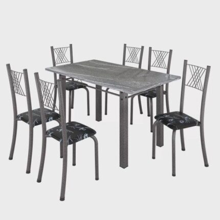 Conjunto Mesa com 6 Cadeiras Tampo de Granito Topázio Sara Yescasa