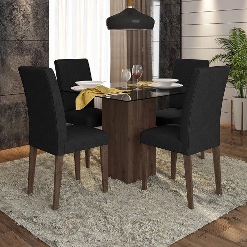 Conjunto Sala De Jantar Belize De Vidro 4 Cadeiras – Móveis Arapongas