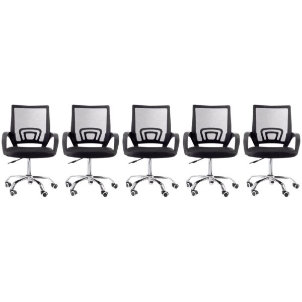 Conjunto com 5 Cadeiras De Escritório Com Base Cromada Prizi Essencial – Preta