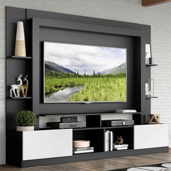 Estante Rack com Painel e Suporte TV 65 Moscou Multimóveis PretoBranco