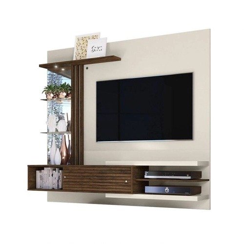 Painel Suspenso Com Bancada Para Tv Até 55 Pol. Frizz 2 Portas – Madetec Off White/Savana