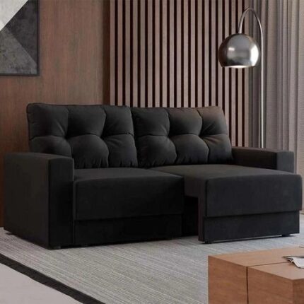 Sofá 2 Lugares Retrátil Lubeck Suede Preto 140cm