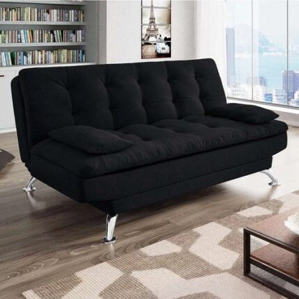Sofá-Cama Casal 3 Lugares Premium Suede Pés de Metal Preto